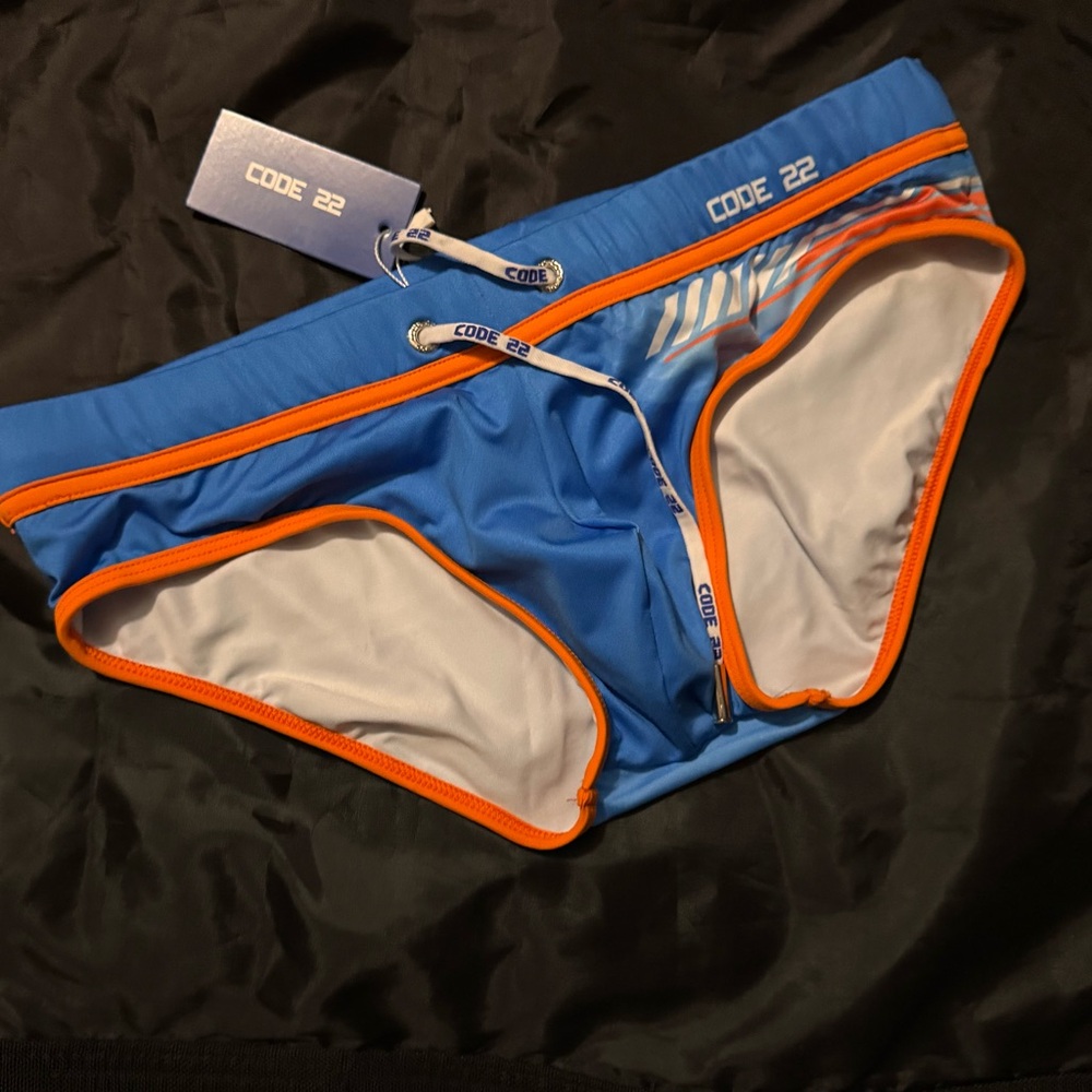 Code 22 Men's Blue and Orange Swim Trunks